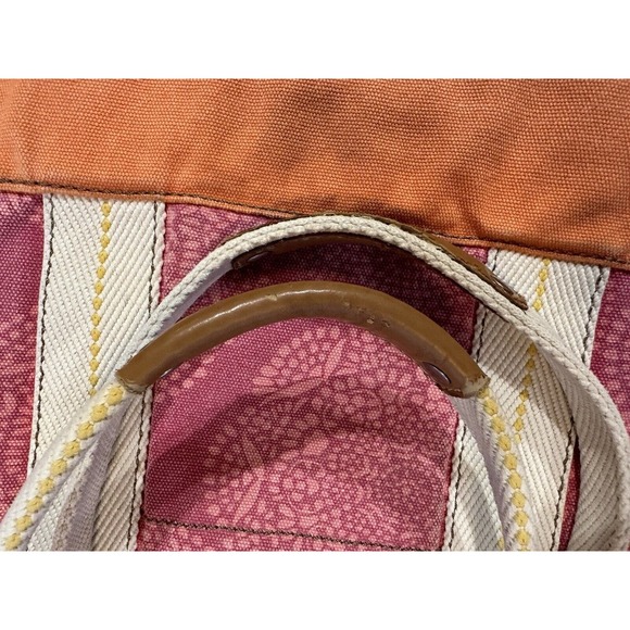 Fossil Lena Canvas Pink Orange Large Double Handles Tote Bag Overnight Carry All - Picture 13 of 16